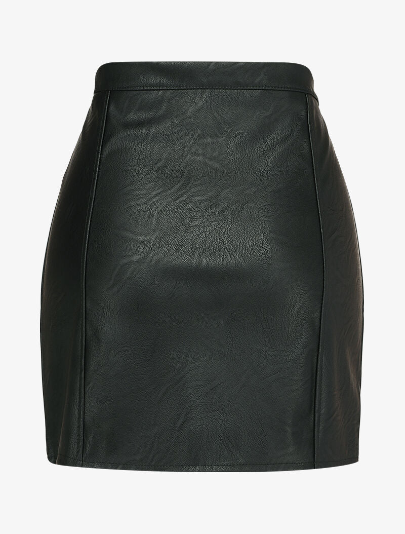 Jupe en simili à taille boutonnée - Noir - 2
