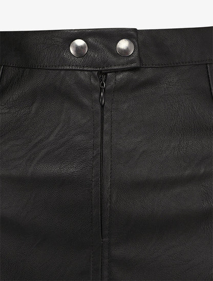 Jupe en simili à taille boutonnée - Noir - 3