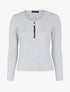 Top côtelé à col rond zippé à détail perles et strass - Gris chiné - 1