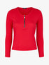 Top côtelé à col rond zippé à détail perles et strass - Rouge - 4