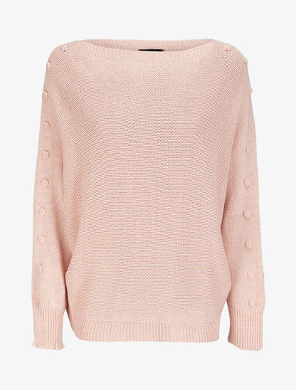 Pull à manches raglan à pompons - Rose pâle - 1