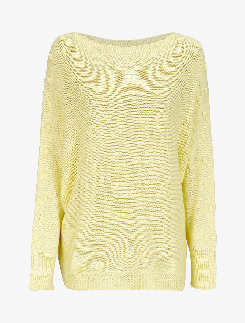 Pull à manches raglan à pompons - Jaune - 1