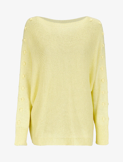 Pull à manches raglan à pompons - Jaune - 1