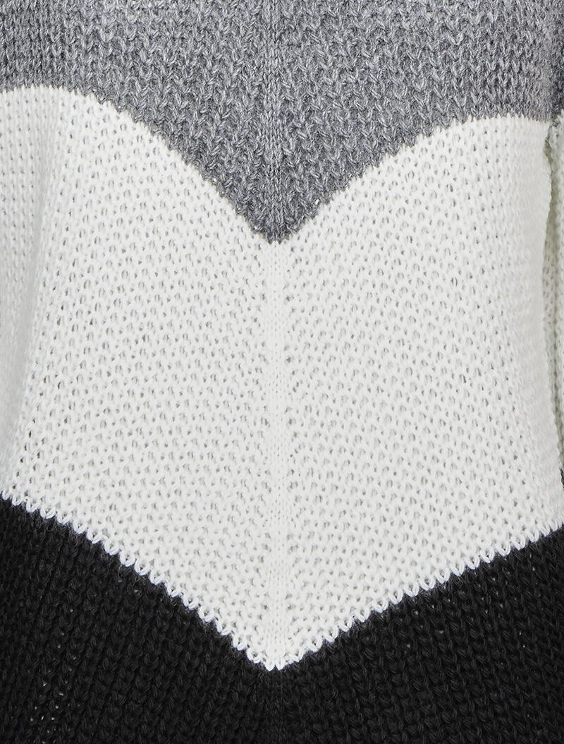 Pull en maille épaisse à motif en V tricolore - Noir - 3