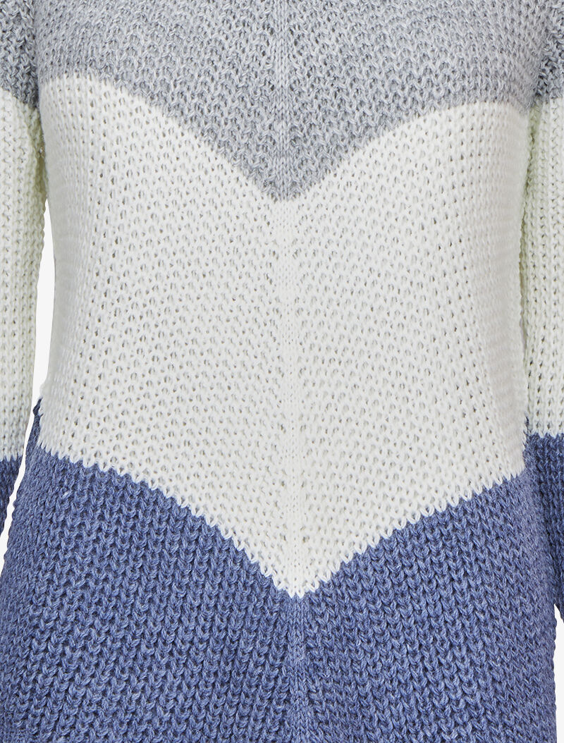 Pull en maille épaisse à motif en V tricolore - Marine - 3