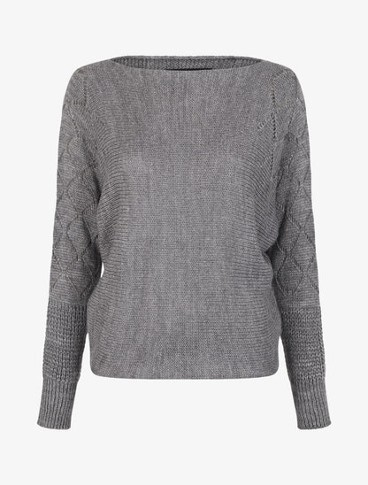 Pull à col bateau en maille stylisée - Gris foncé - 1