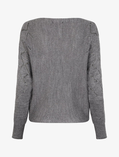 Pull à col bateau en maille stylisée - Gris foncé - 2