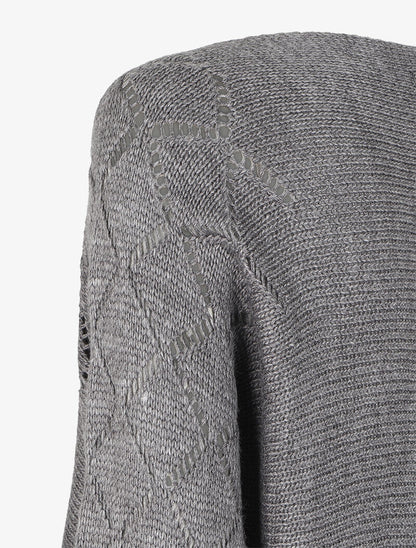 Pull à col bateau en maille stylisée - Gris foncé - 3
