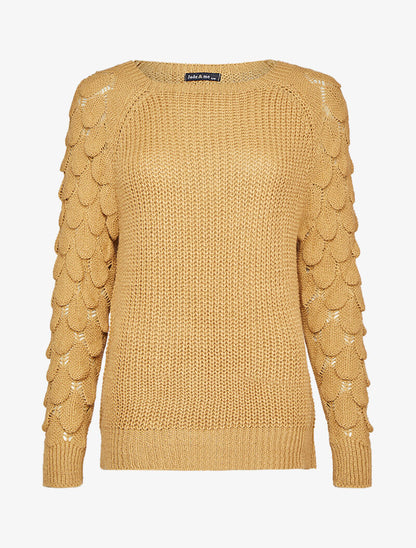Pull à manches en maille effet écailles - Camel - 1