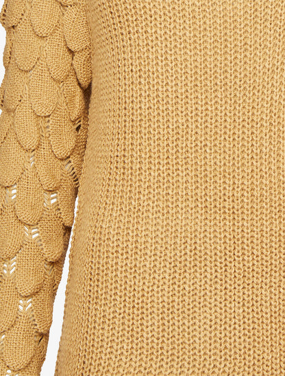 Pull à manches en maille effet écailles - Camel - 3
