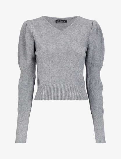 Pull court à manches gigot - Gris chiné - 1
