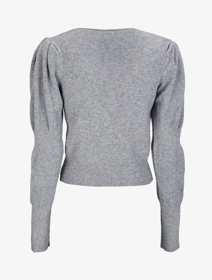 Pull court à manches gigot - Gris chiné - 2