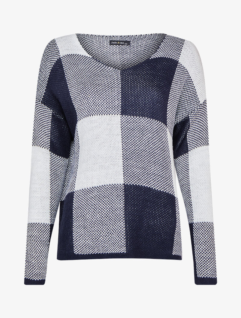 Pull oversize à carreaux - Marine - 1
