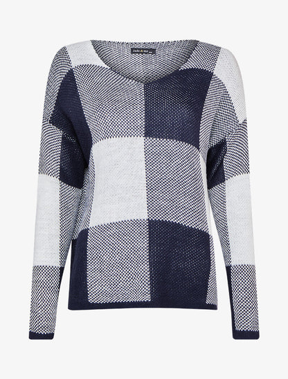 Pull oversize à carreaux - Marine - 1