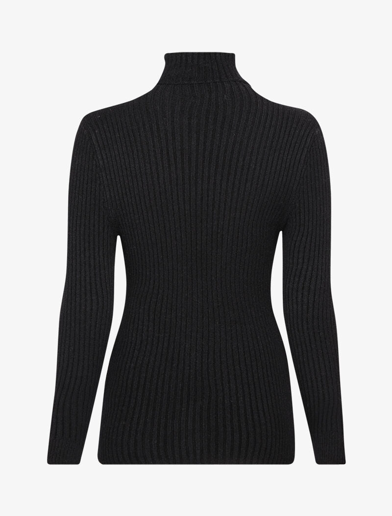 Pull côtelé moulant à col roulé - Noir - 2