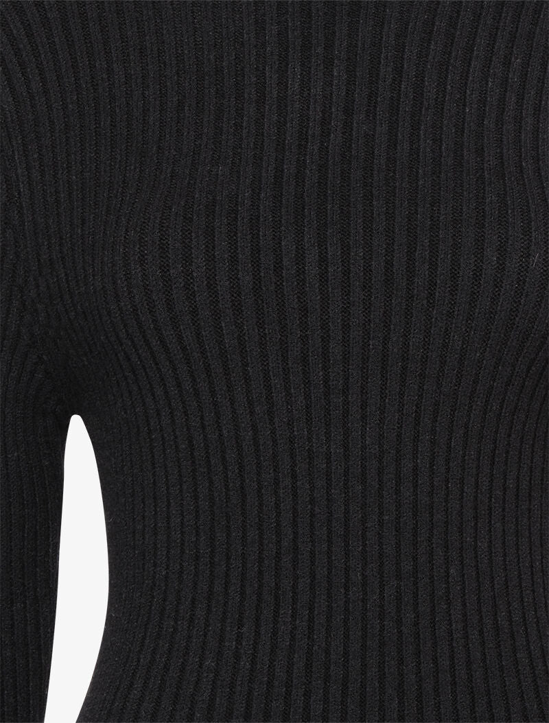 Pull côtelé moulant à col roulé - Noir - 3
