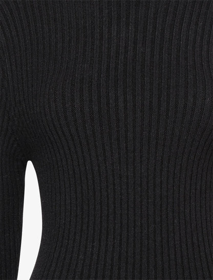 Pull côtelé moulant à col roulé - Noir - 3