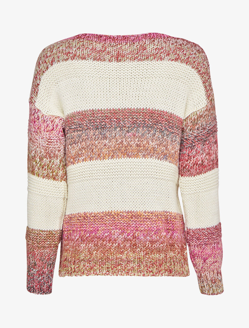 Pull en maille épaisse à rayures - Rose - 2