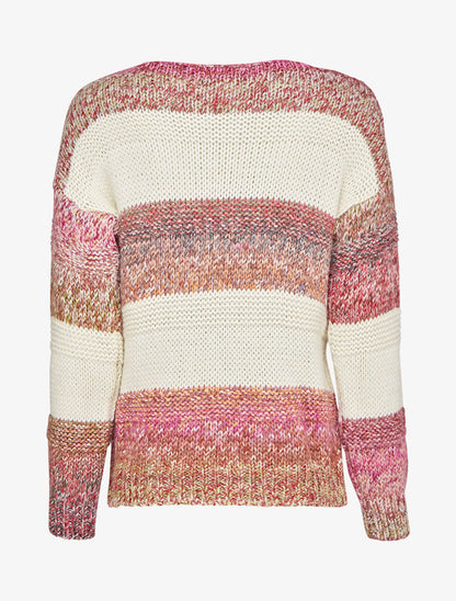 Pull en maille épaisse à rayures - Rose - 2