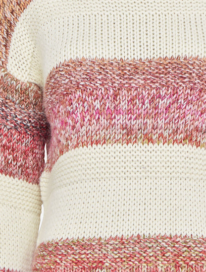 Pull en maille épaisse à rayures - Rose - 3