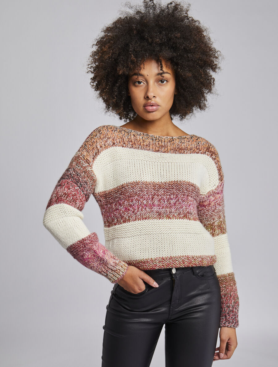 Pull en maille épaisse à rayures - Rose - 4