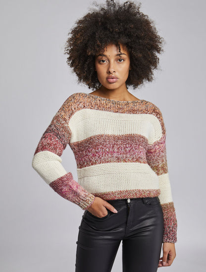Pull en maille épaisse à rayures - Rose - 4