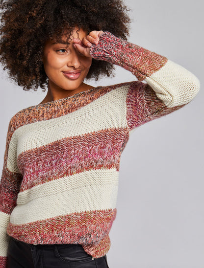 Pull en maille épaisse à rayures - Rose - 6
