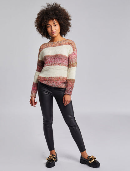 Pull en maille épaisse à rayures - Rose - 7