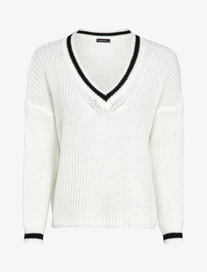 Pull oversize en maille tressée - Blanc/noir - 4