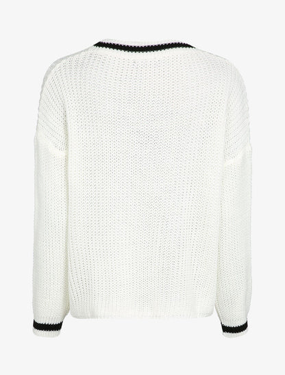 Pull oversize en maille tressée - Blanc/noir - 3