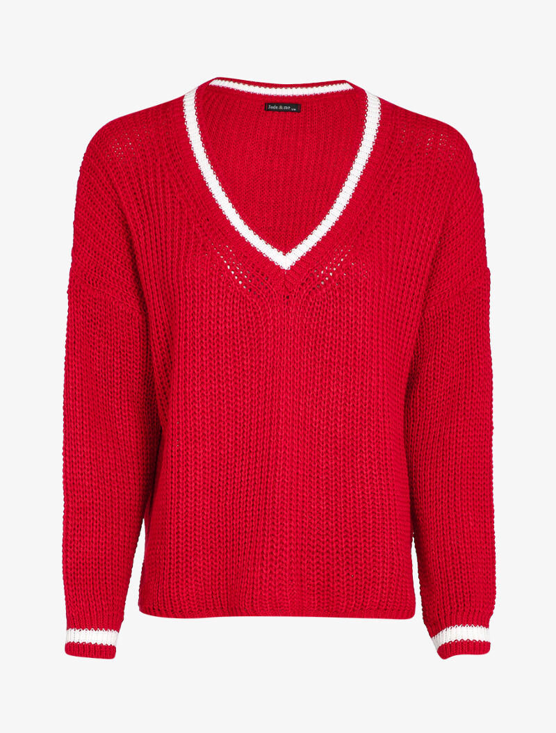 Pull oversize en maille tressée - Rouge - 1