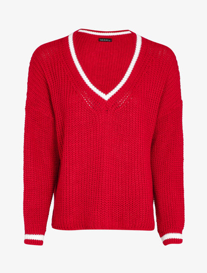 Pull oversize en maille tressée - Rouge - 1