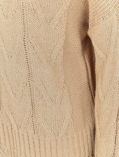 Pull loose en maille tressée à col montant - Camel - 3