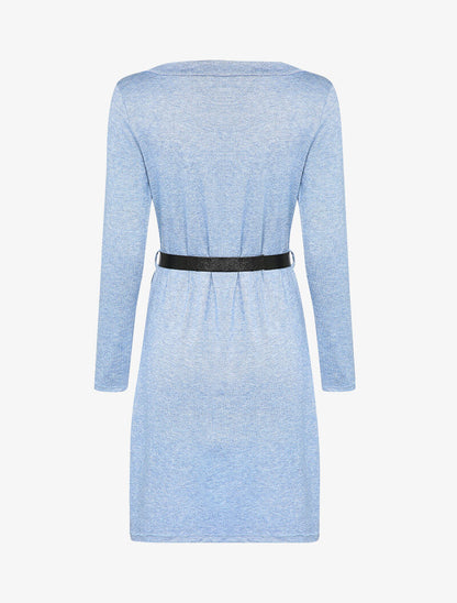 Robe pull à col V en dentelle - Bleu - 3