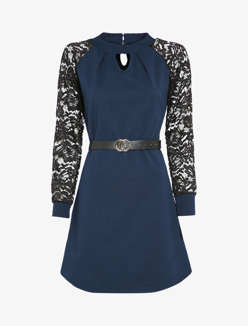 Robe à manches raglan en dentelle - Marine - 2