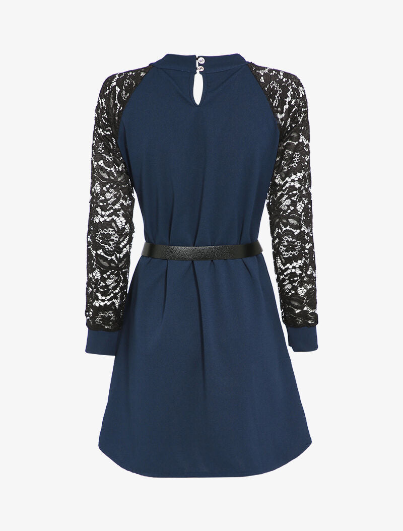 Robe à manches raglan en dentelle - Marine - 3