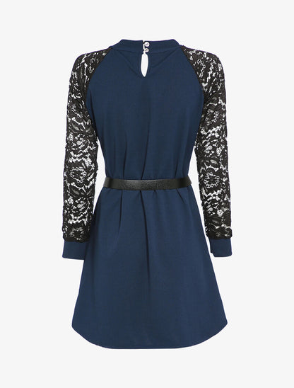 Robe à manches raglan en dentelle - Marine - 3