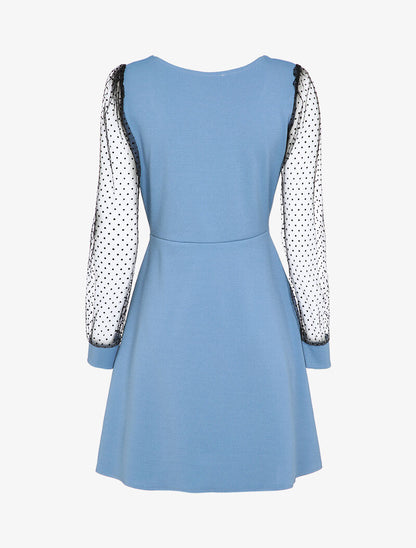 Robe patineuse à manches ajourées - Bleu ciel - 3