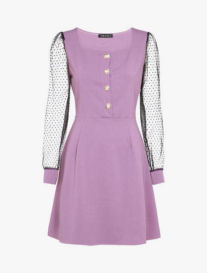 Robe patineuse à manches ajourées - Lilas - 2