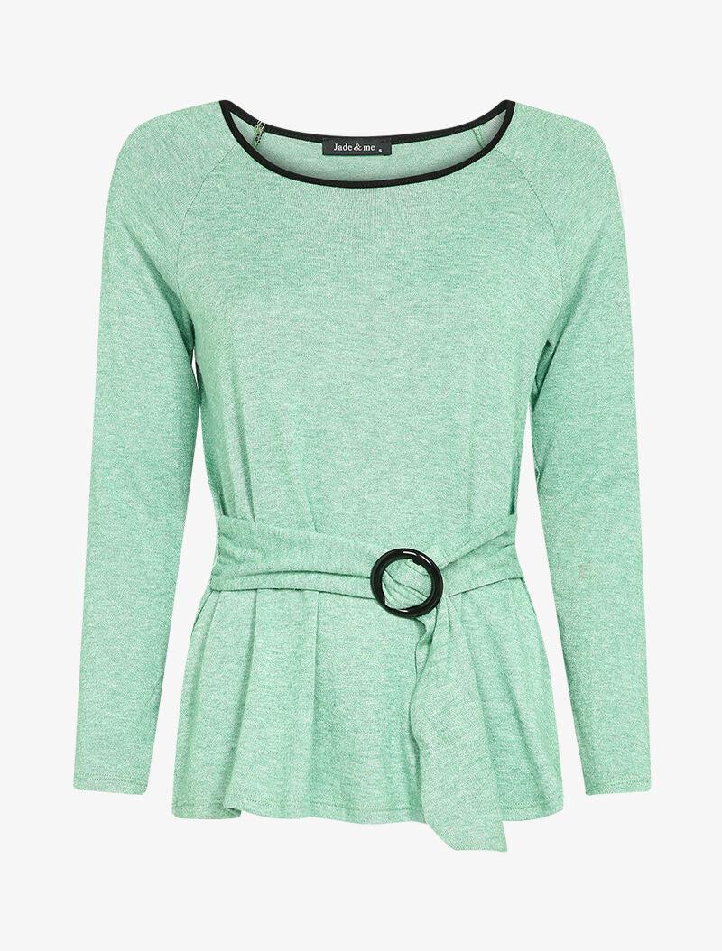 Pull stretch uni avec ceinture stylisée - Vert - 2