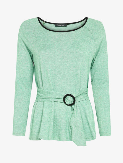 Pull stretch uni avec ceinture stylisée - Vert - 2