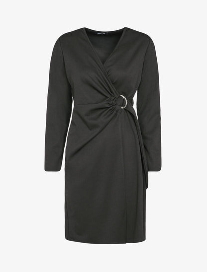 Robe portefeuille à boucle argentée - Noir - 2