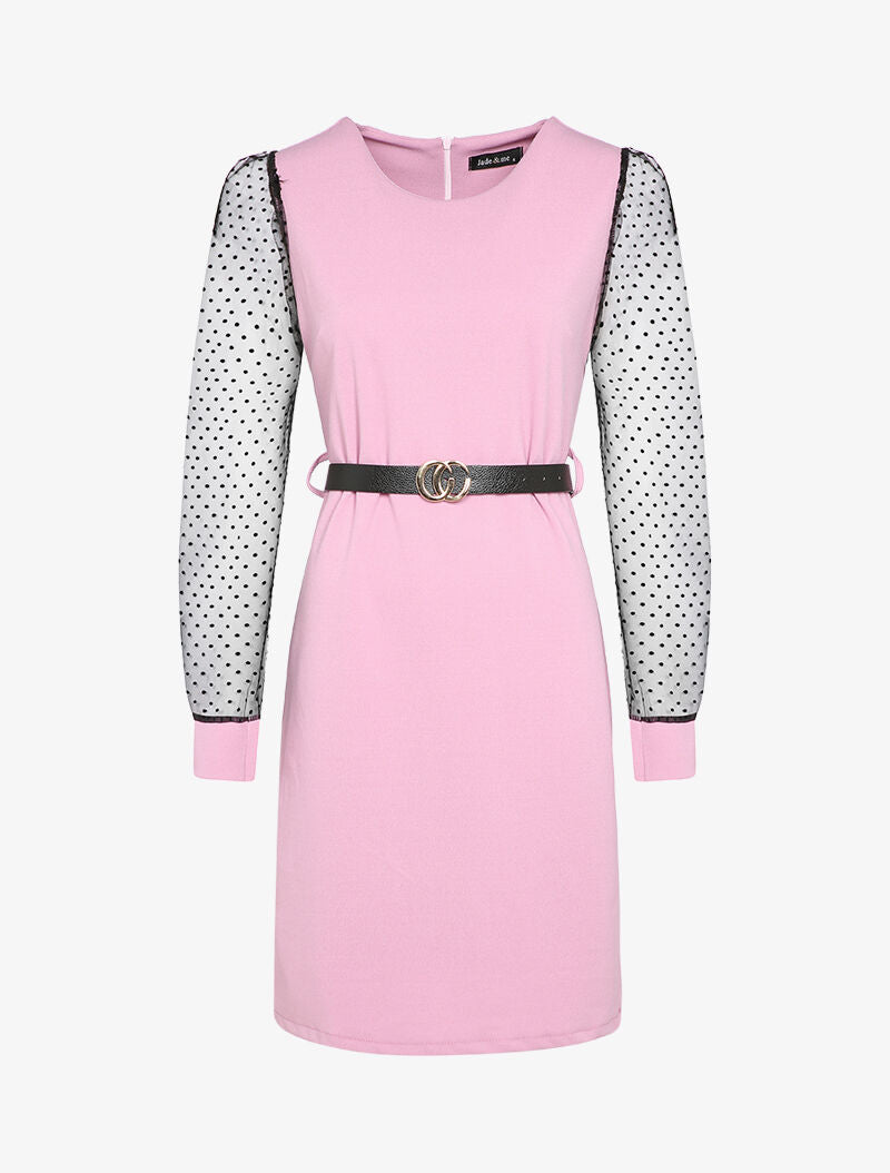 Robe droite à manches ajourées - Rose - 2