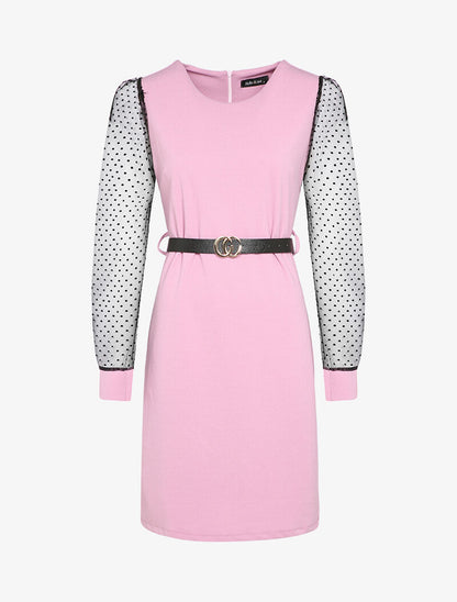 Robe droite à manches ajourées - Rose - 2