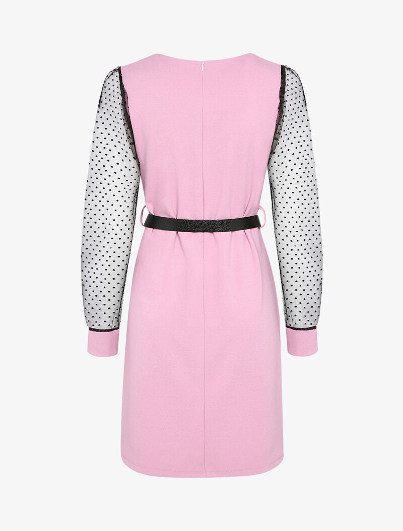 Robe droite à manches ajourées - Rose - 3