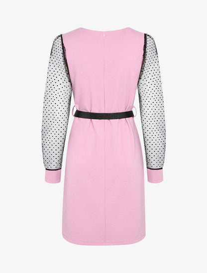Robe droite à manches ajourées - Rose - 3