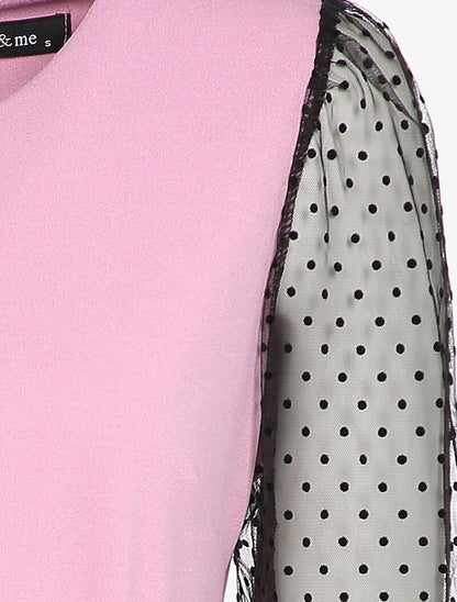 Robe droite à manches ajourées - Rose - 4