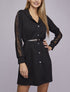 Robe chemise à manches détail dentelle - Noir - 5