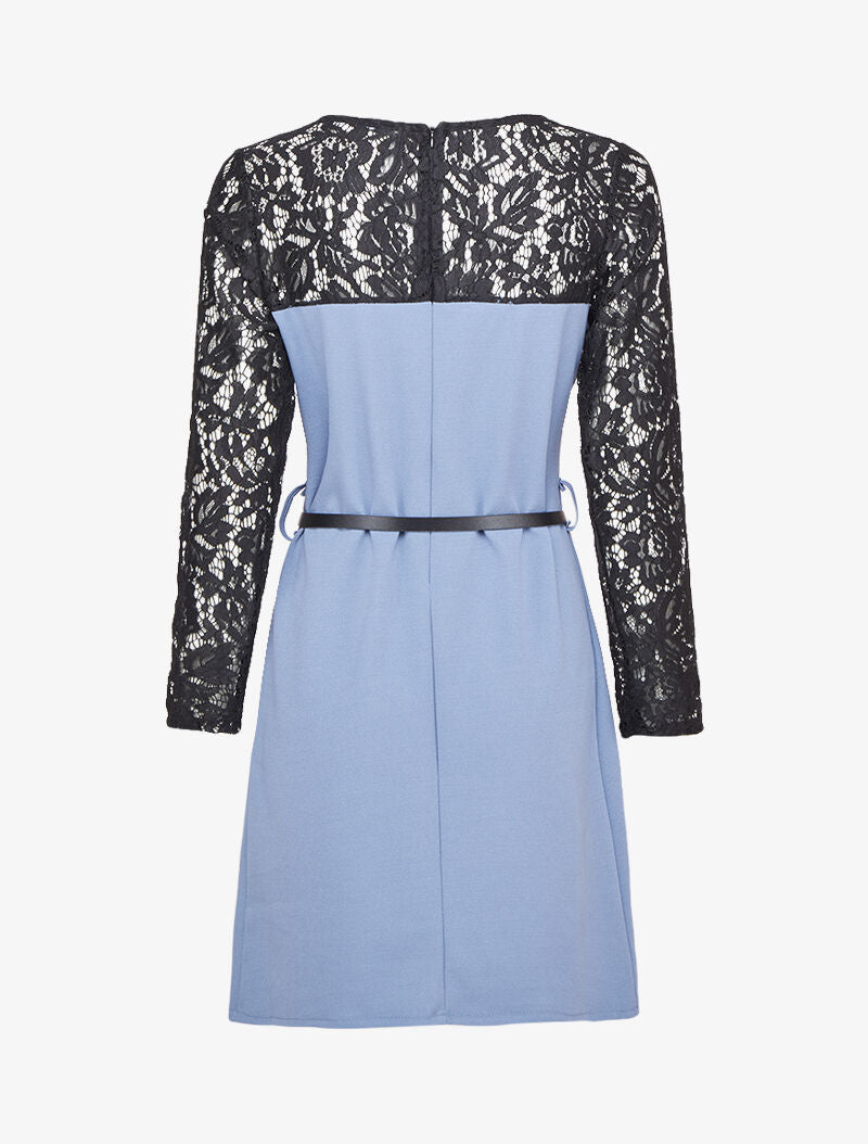Robe à manches et épaules en dentelle - Bleu charrette - 2