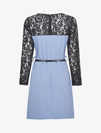 Robe à manches et épaules en dentelle - Bleu charrette - 2